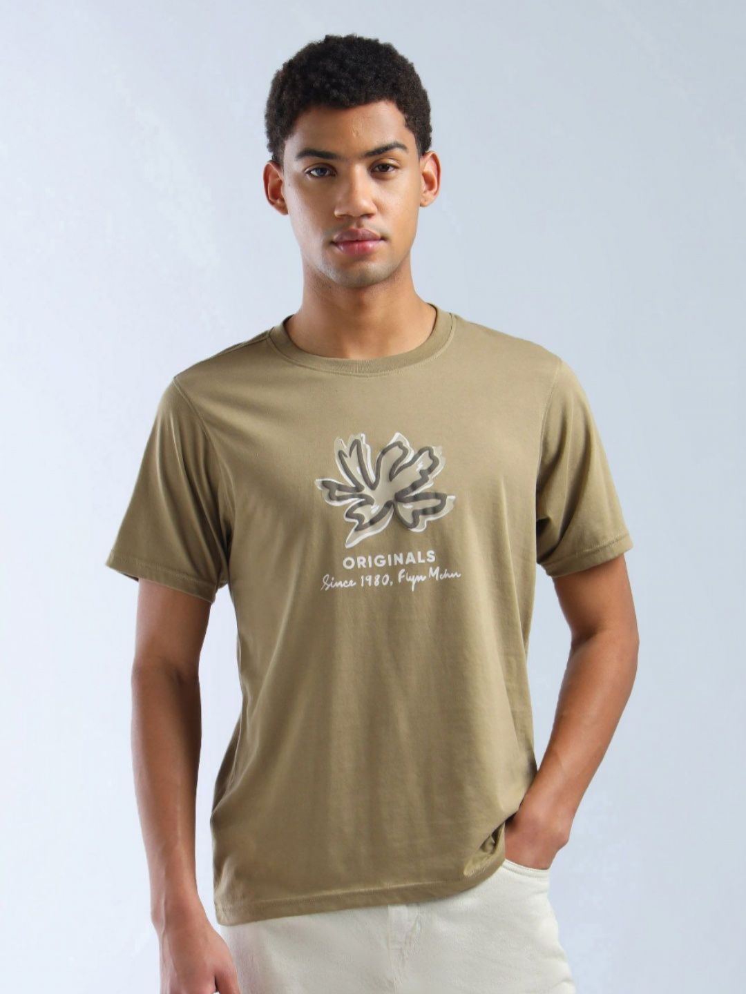 Flying Machine Men Floral Printed Round Neck Cotton T-shirt