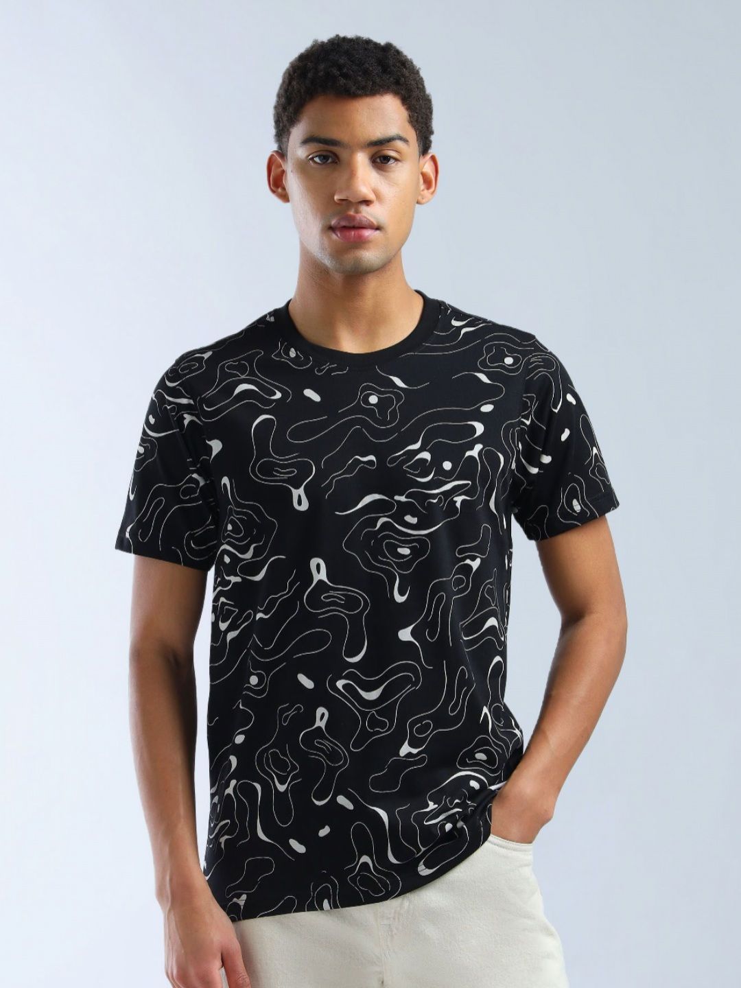 Flying Machine Men Abstract Printed Round Neck Cotton T-shirt