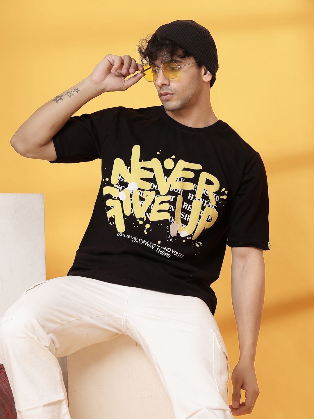 Rigo Unisex Typography Printed Round Neck Cotton Oversized T-shirt