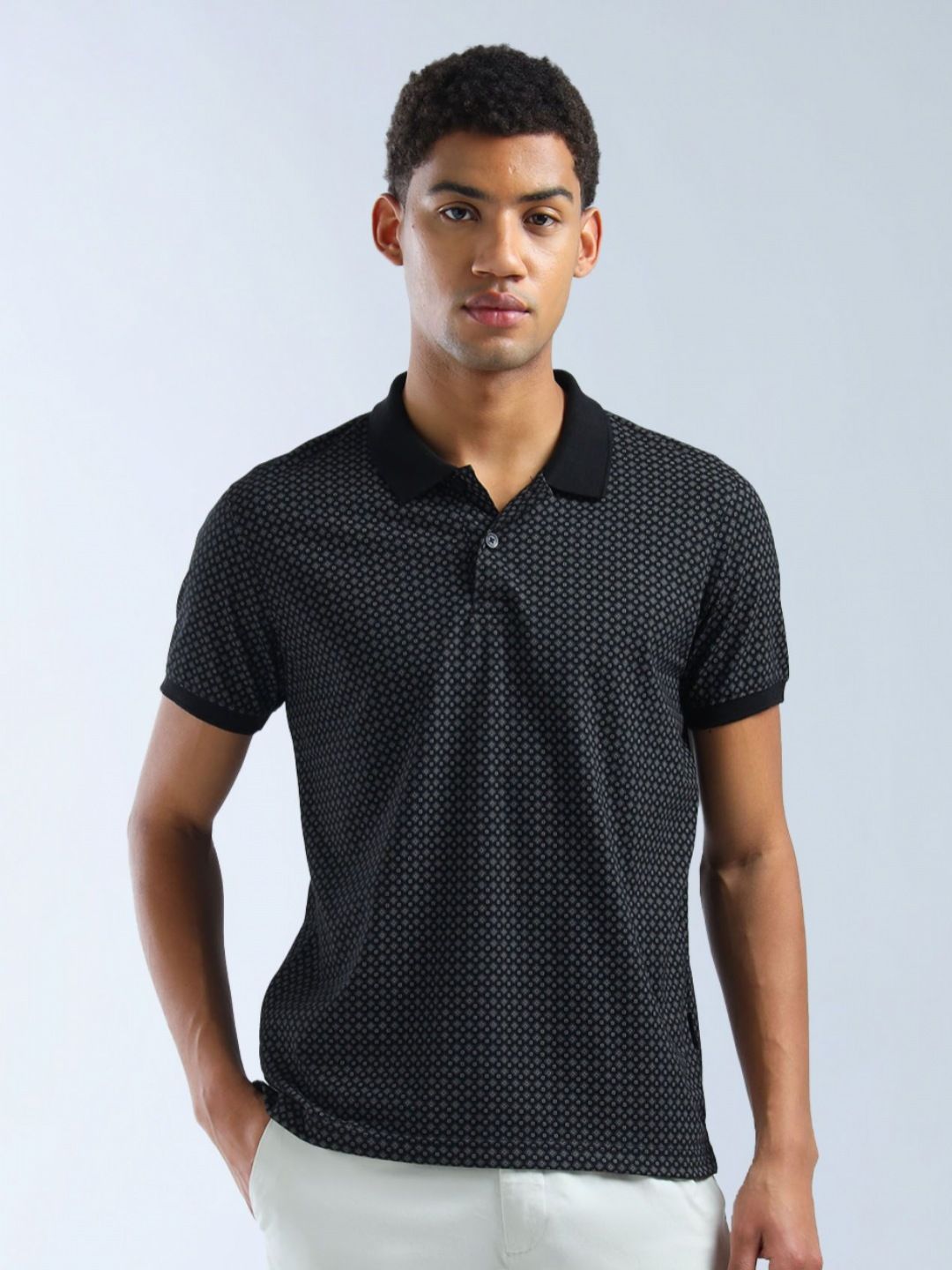 Flying Machine Flying Machine Men Geometric Printed Polo Collar Cotton Regular Fit T-shirt