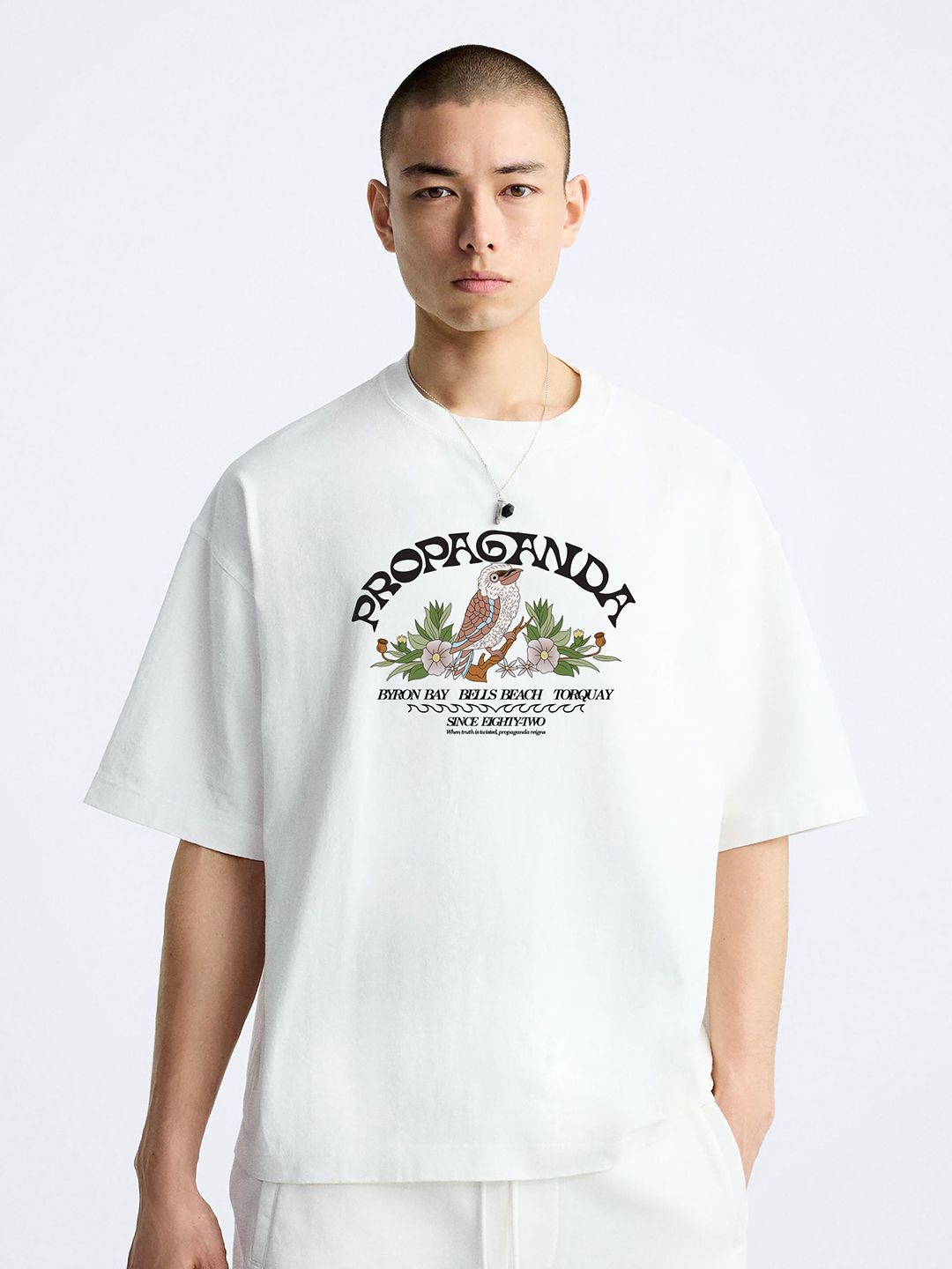 MISCHIEF MONKEY Men Typography Printed Round Neck Cotton Oversized T-shirt