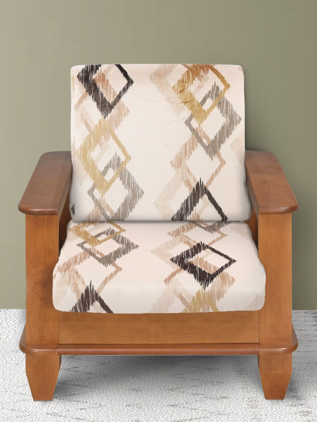 Yellow Weaves Geometric Velvet Anti Slip 2PC Straight Single Seater Sofa Cover-23x6In