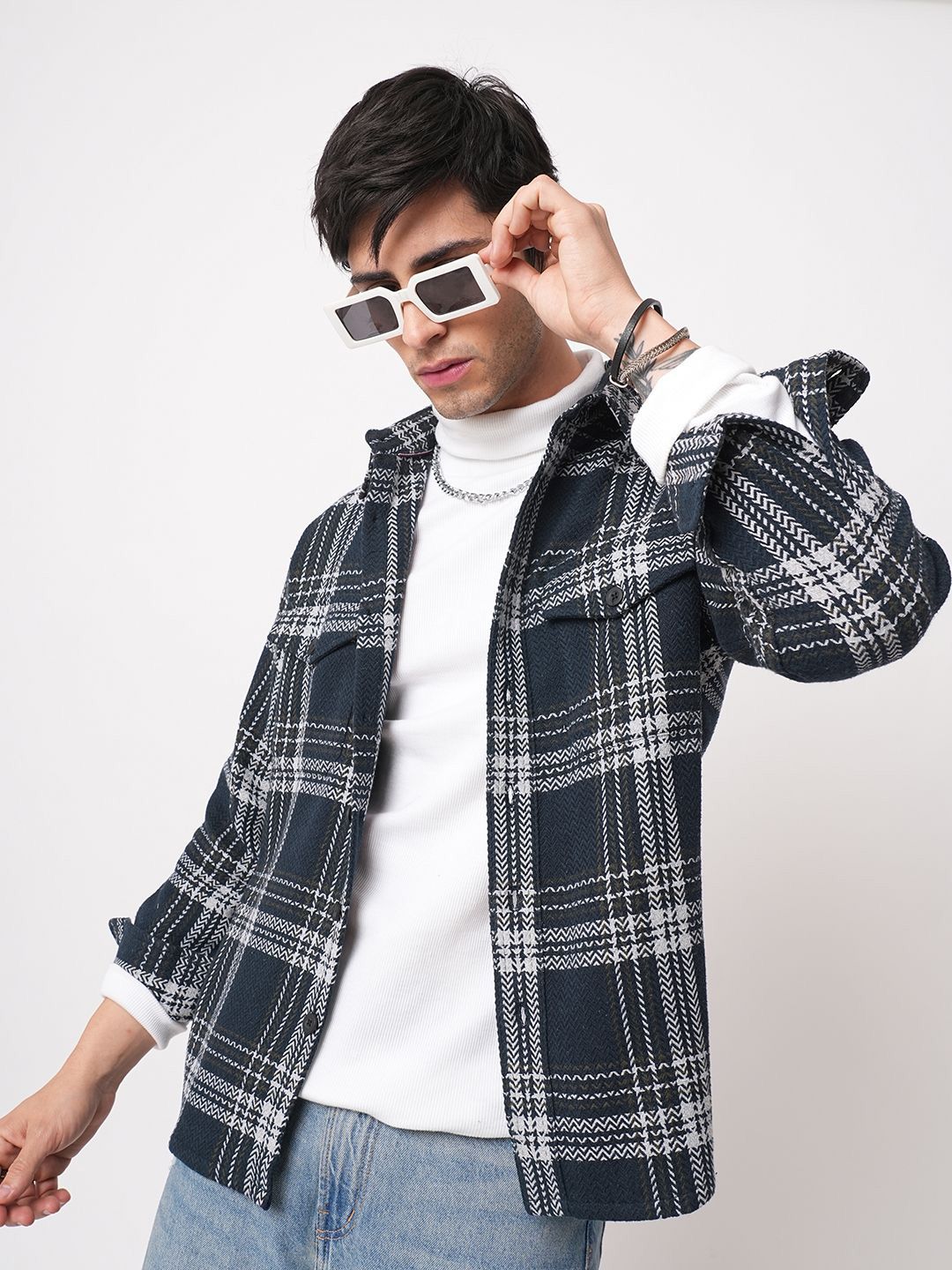 VASTRADO VASTRADO Men Classic Slim Fit Tartan Checked Cotton Casual Shacket