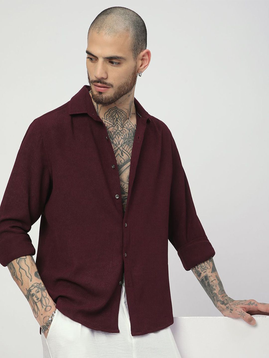 VASTRADO Men Classic Fit Spread Collar Solid Cotton Casual Slim Fit Shirt