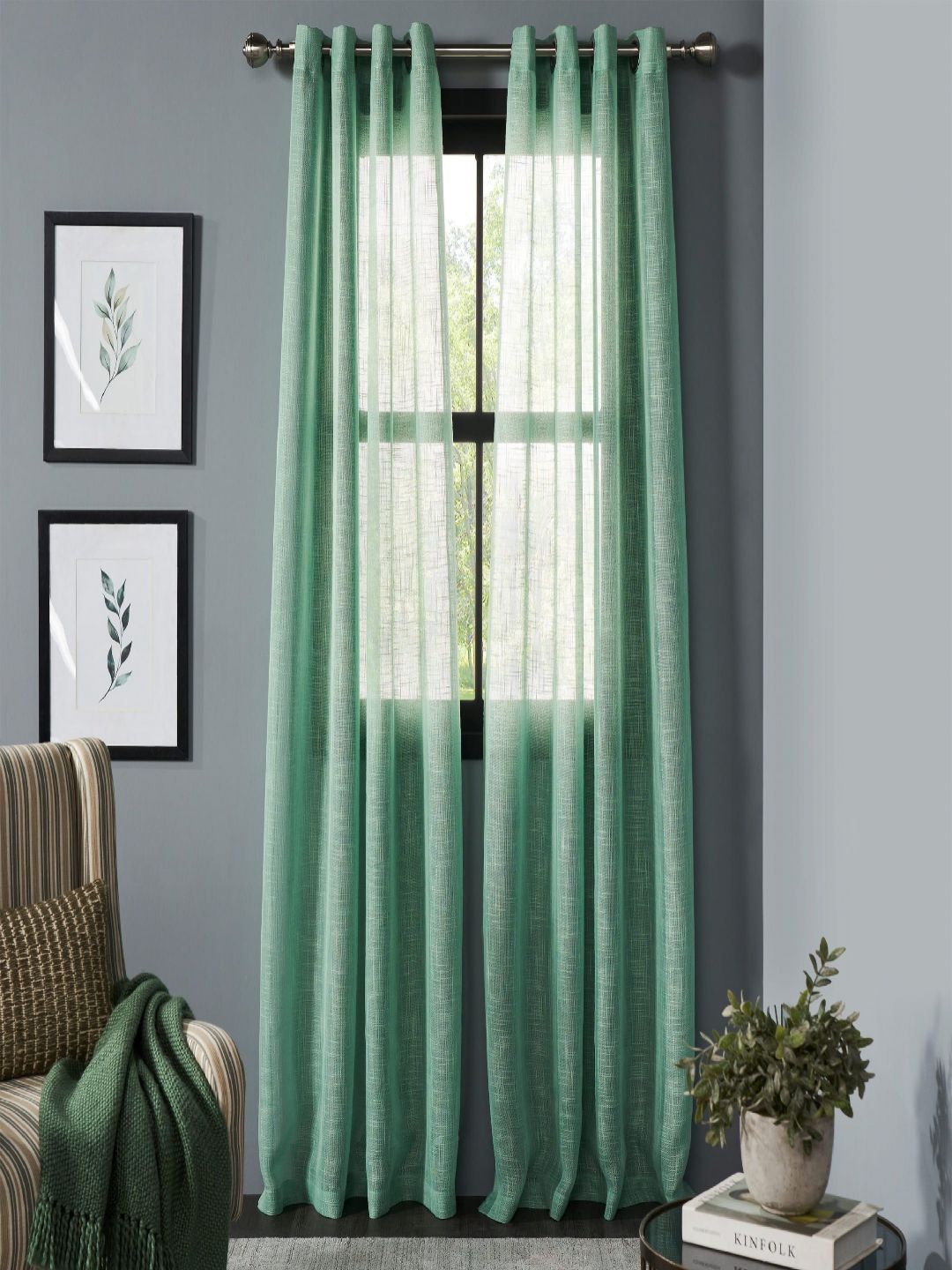Deco Window Fluorescent Green 2 Pieces Sheer Window Curtains
