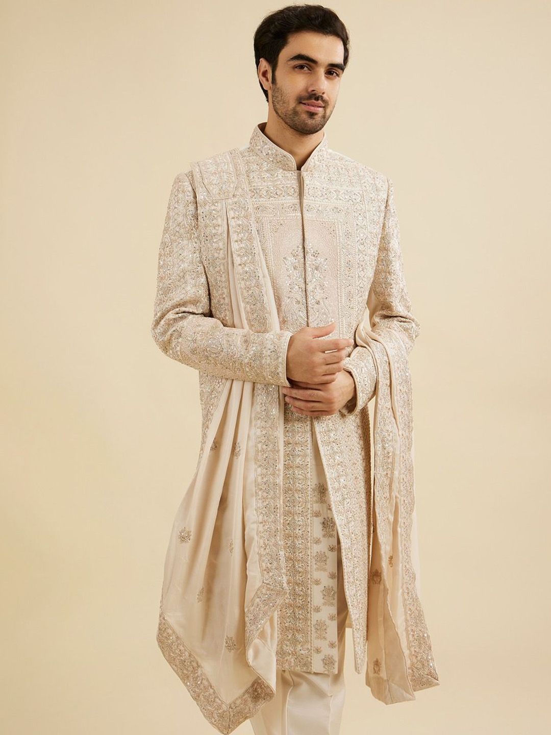 Manyavar Men Embroidered  Sherwani Set with Dupatta