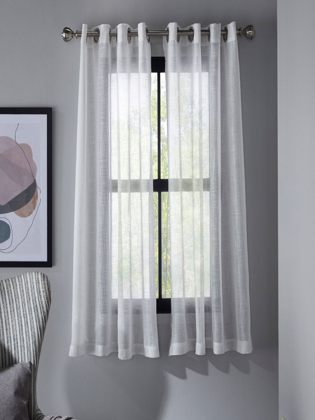 Deco Window White 2 Pieces Sheer Window Curtains