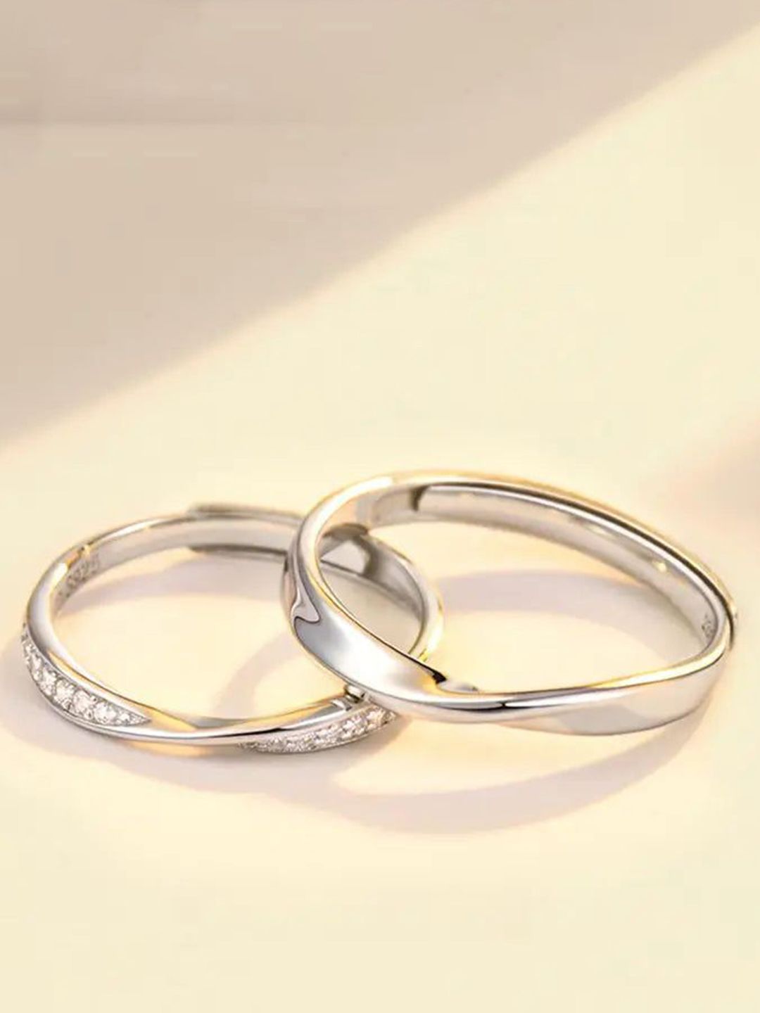 Ringzinnie Set Of 2 Silver Plated Crystal Studded Adjustable Couple Finger Rings