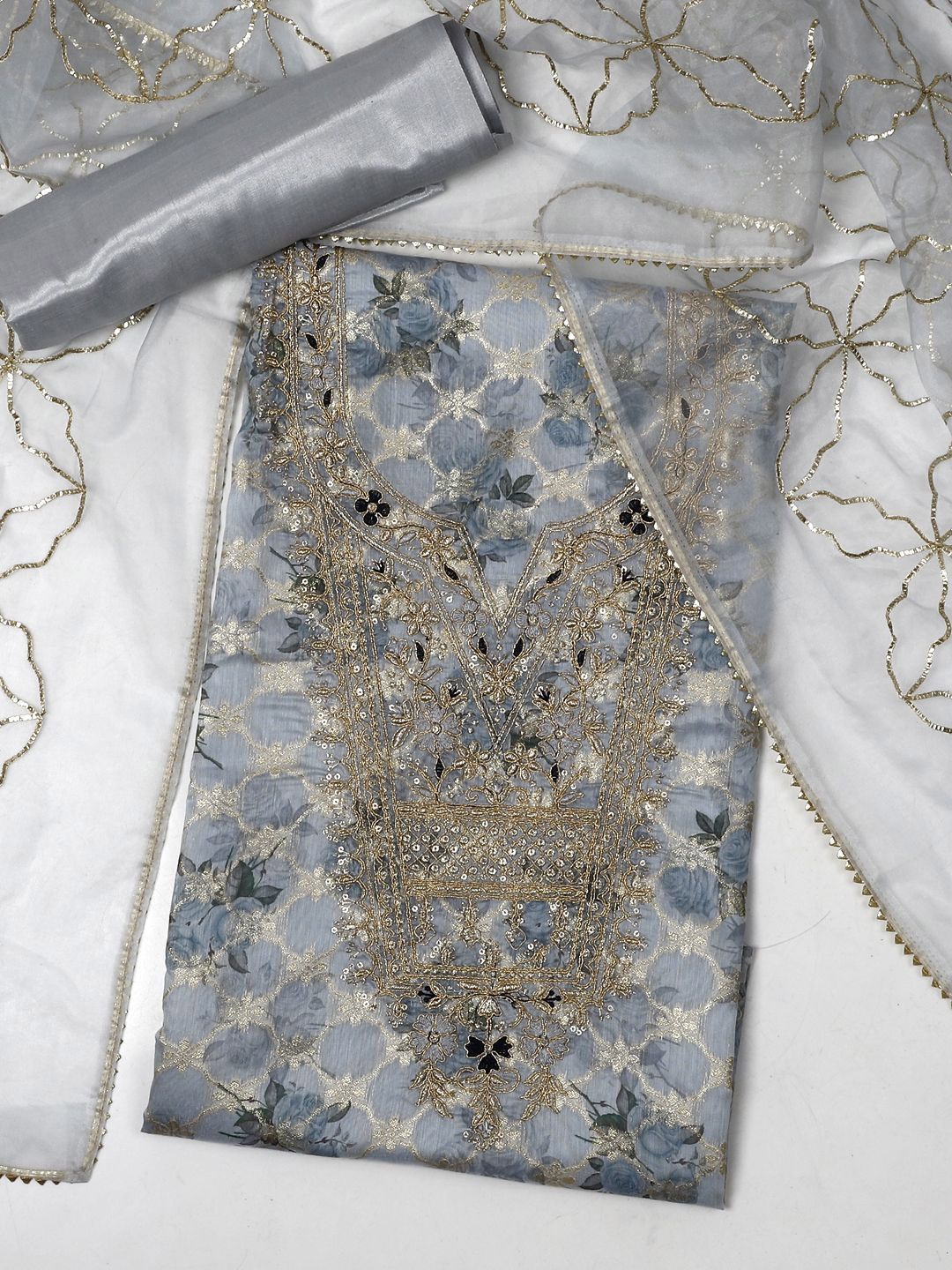SALWAR STUDIO Floral Woven Design Sequinned Unstitched Dress Material