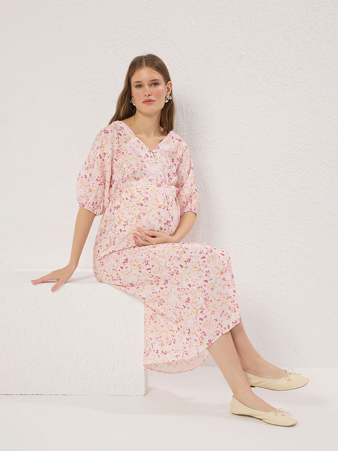 Trendyol Floral Printed Puff Sleeve A-Line Midi Dress