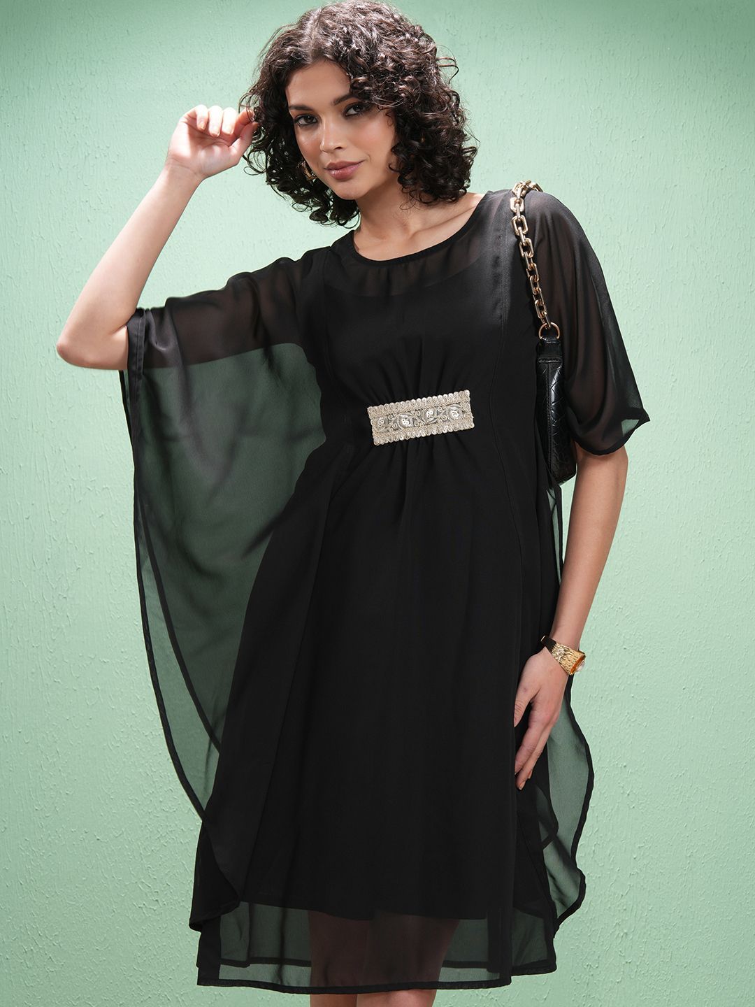 strapless open back dress Black Chiffon Plisse Long Kaftan – LELA By Varija