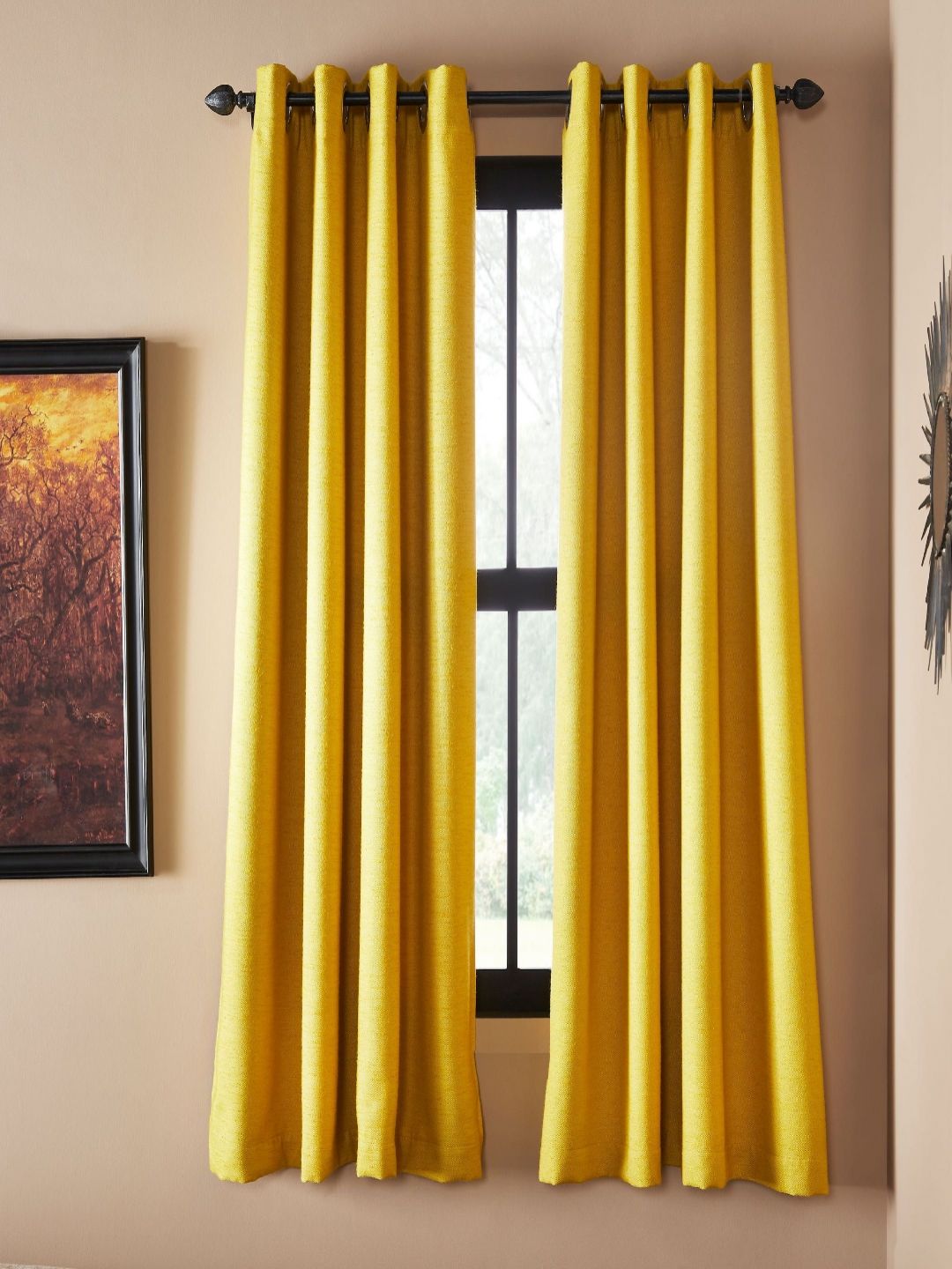 Deco Window Yellow 2 Pieces Room Darkening Window Curtain