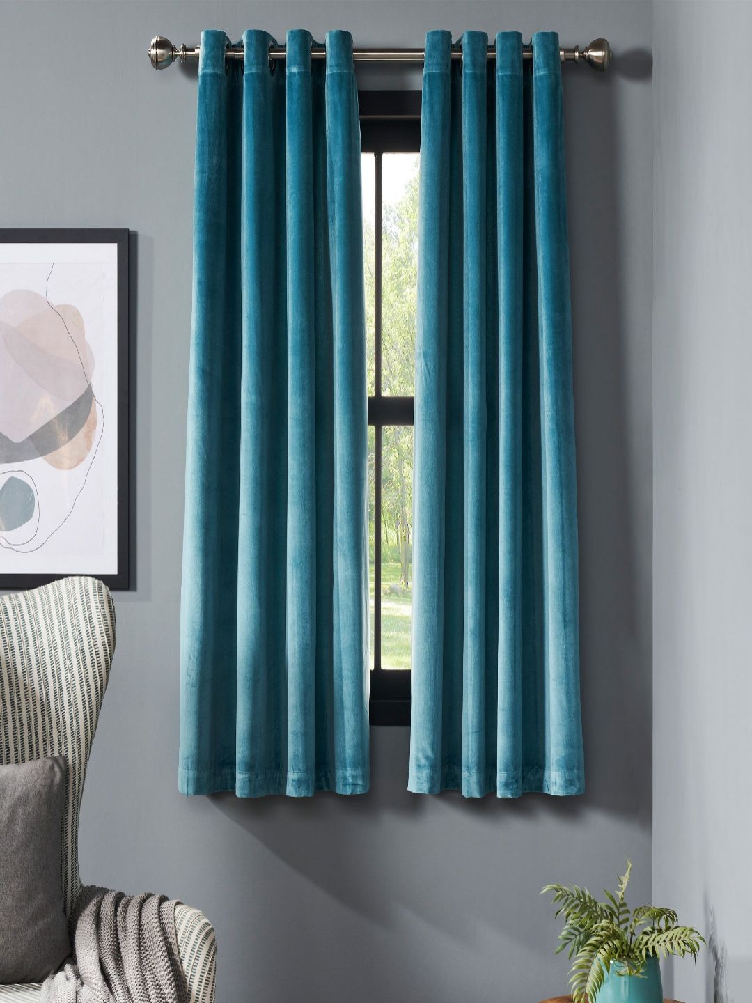 Deco Window Turquoise Blue 2 Pieces Room Darkening Window Curtain