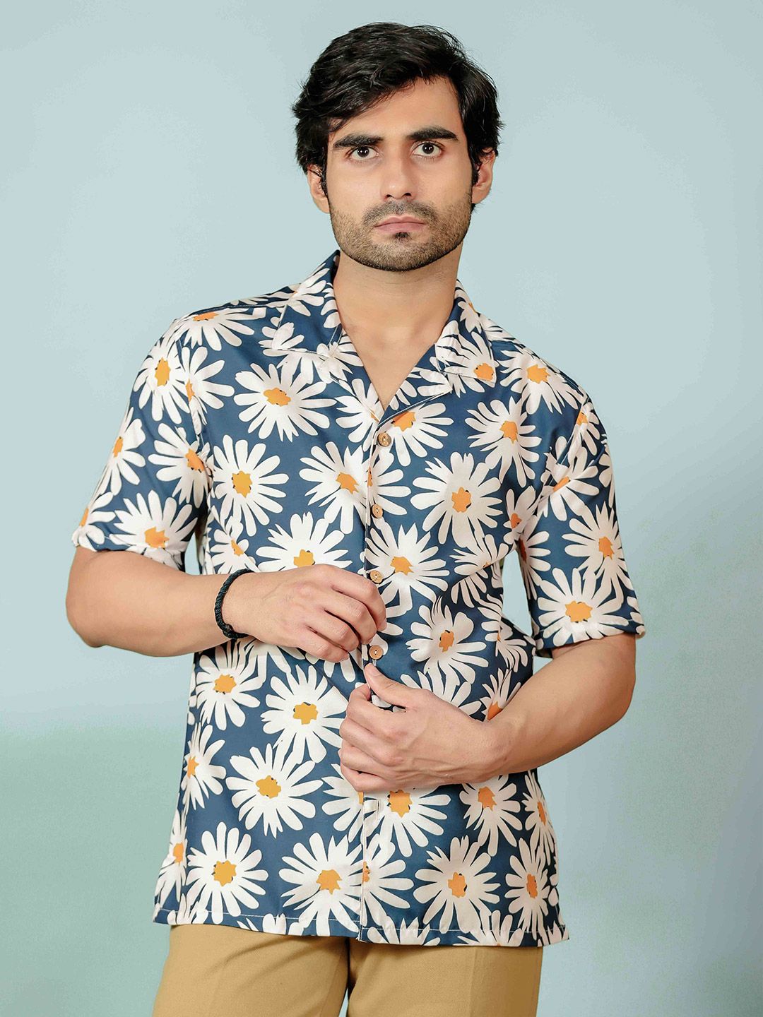 Shortscape Men Standard Fit Cuban Collar Floral Printed Casual Shirt