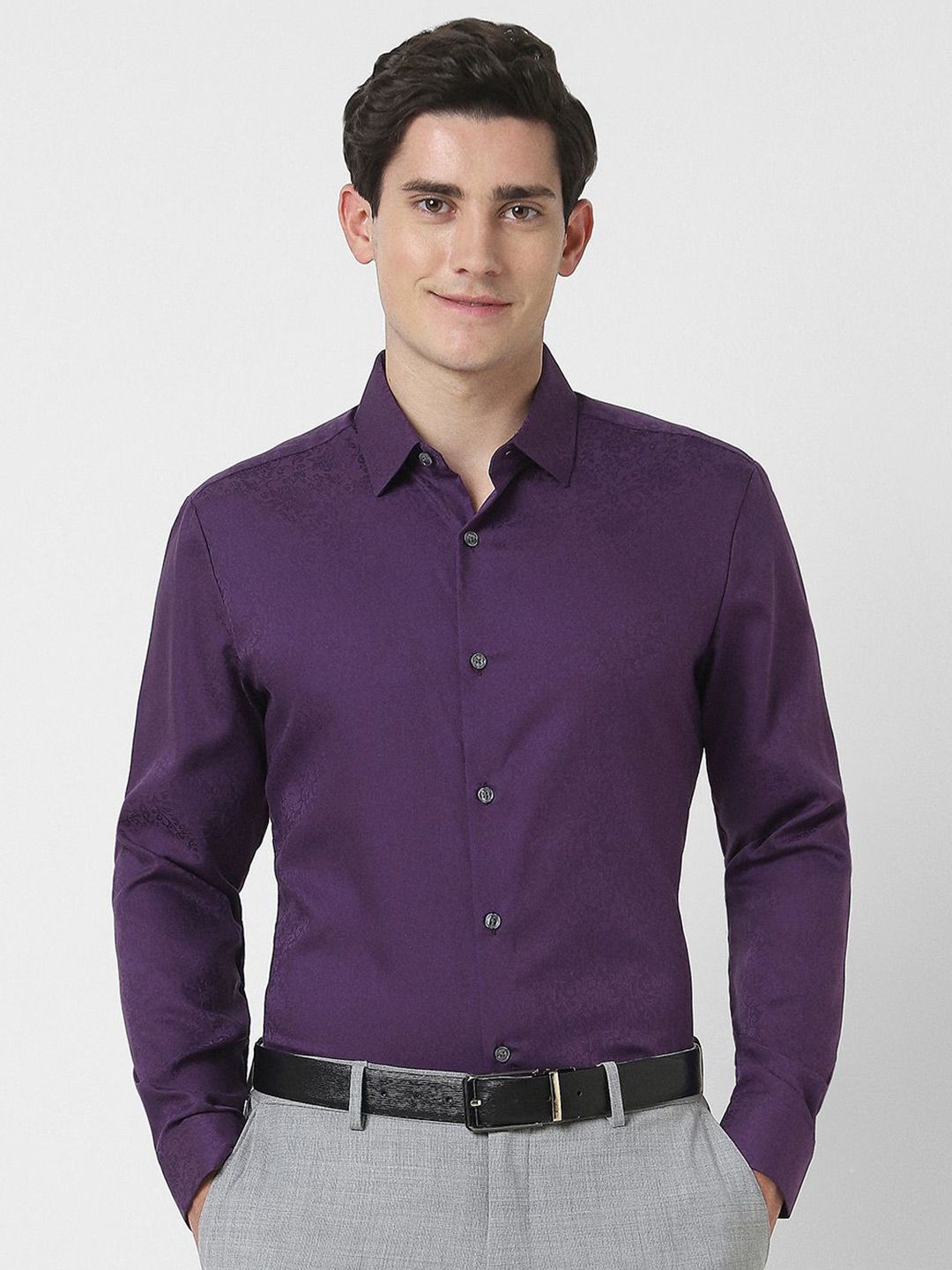 Peter England Elite Men Slim Fit Spread Collar Textured Cotton Formal Shirt