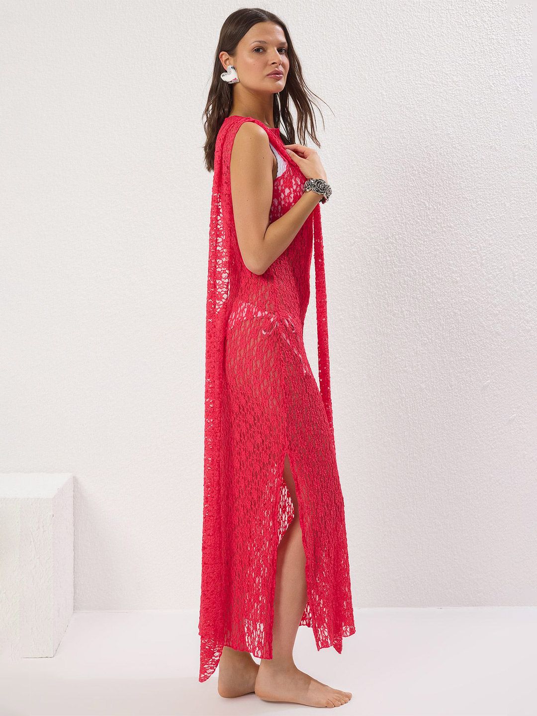 Trendyol Women Self Design Sheer Maxi Dress