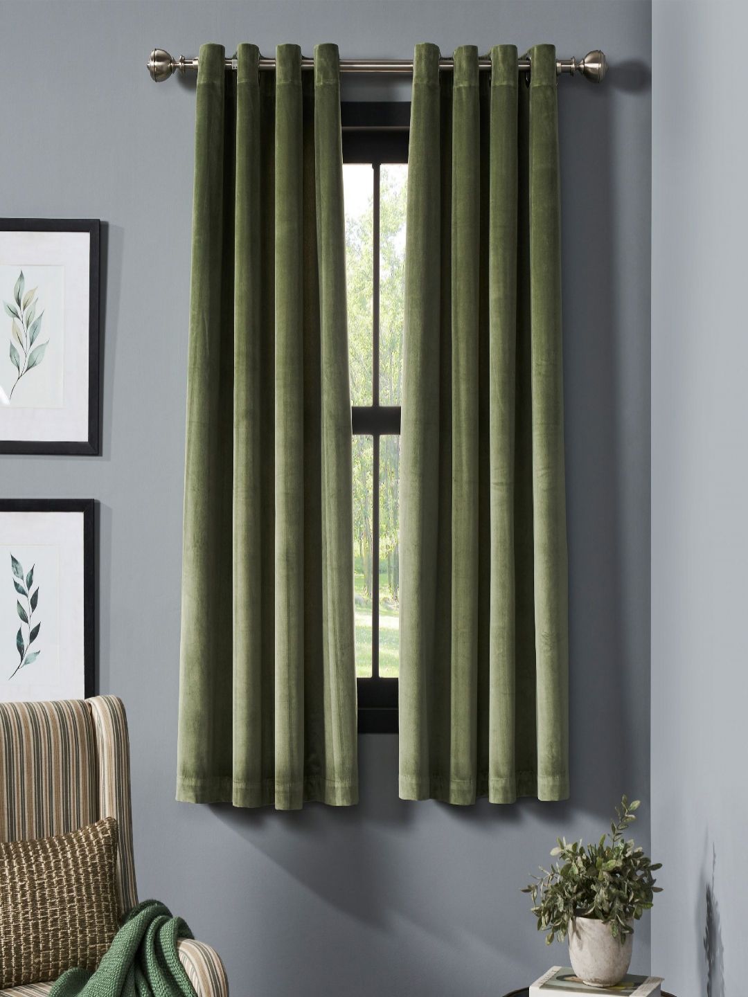 Deco Window Green 2 Pieces Room Darkening Window Curtain
