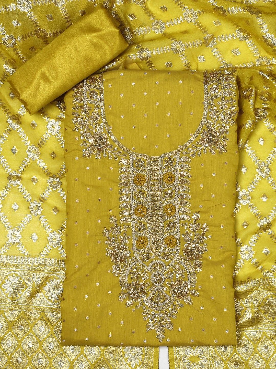 SALWAR STUDIO Floral Woven Design Sequinned Chanderi Silk Unstitched Dress Material