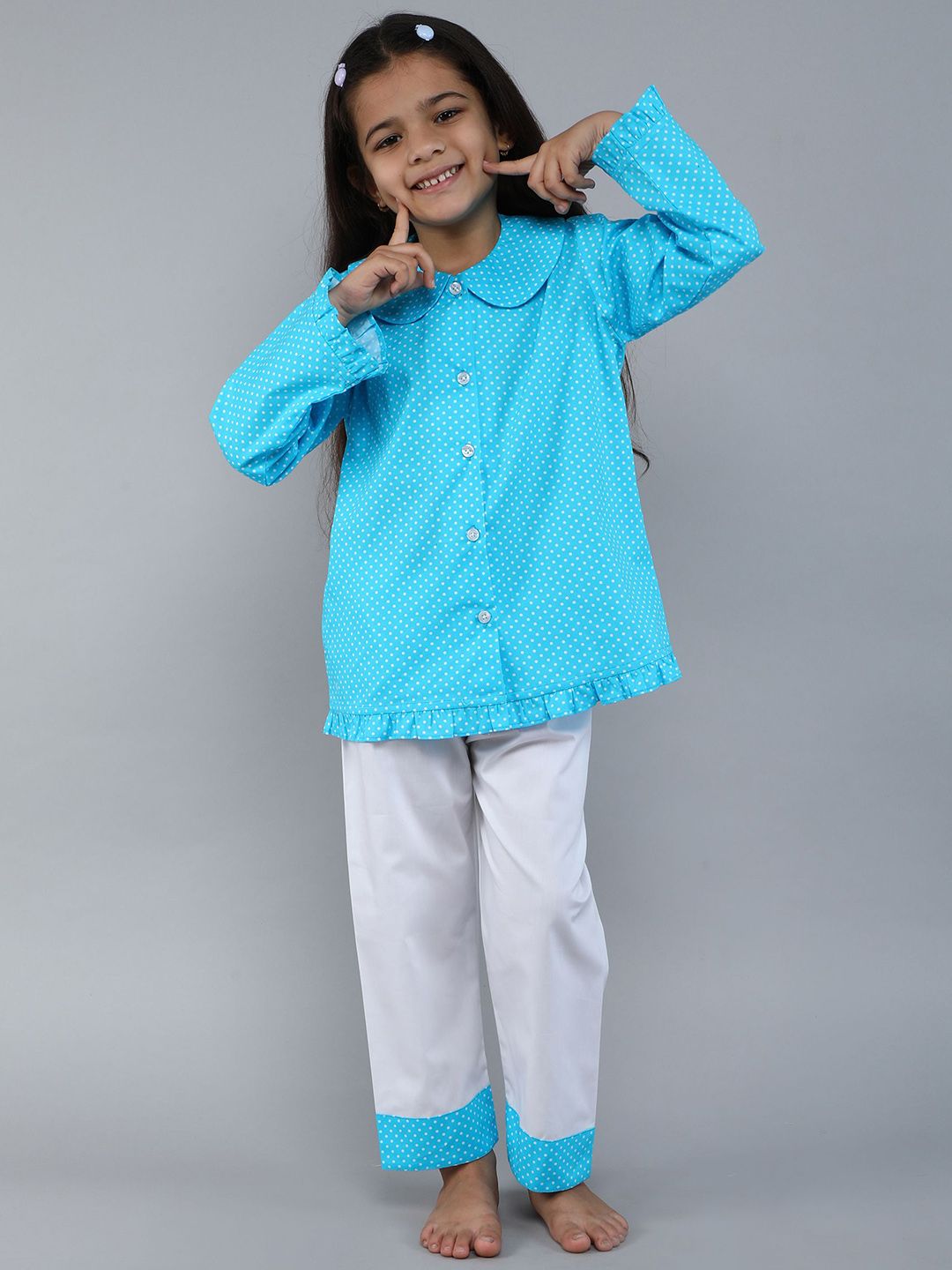 Little Clothings Girls Printed shirt paired with a solid pajama set