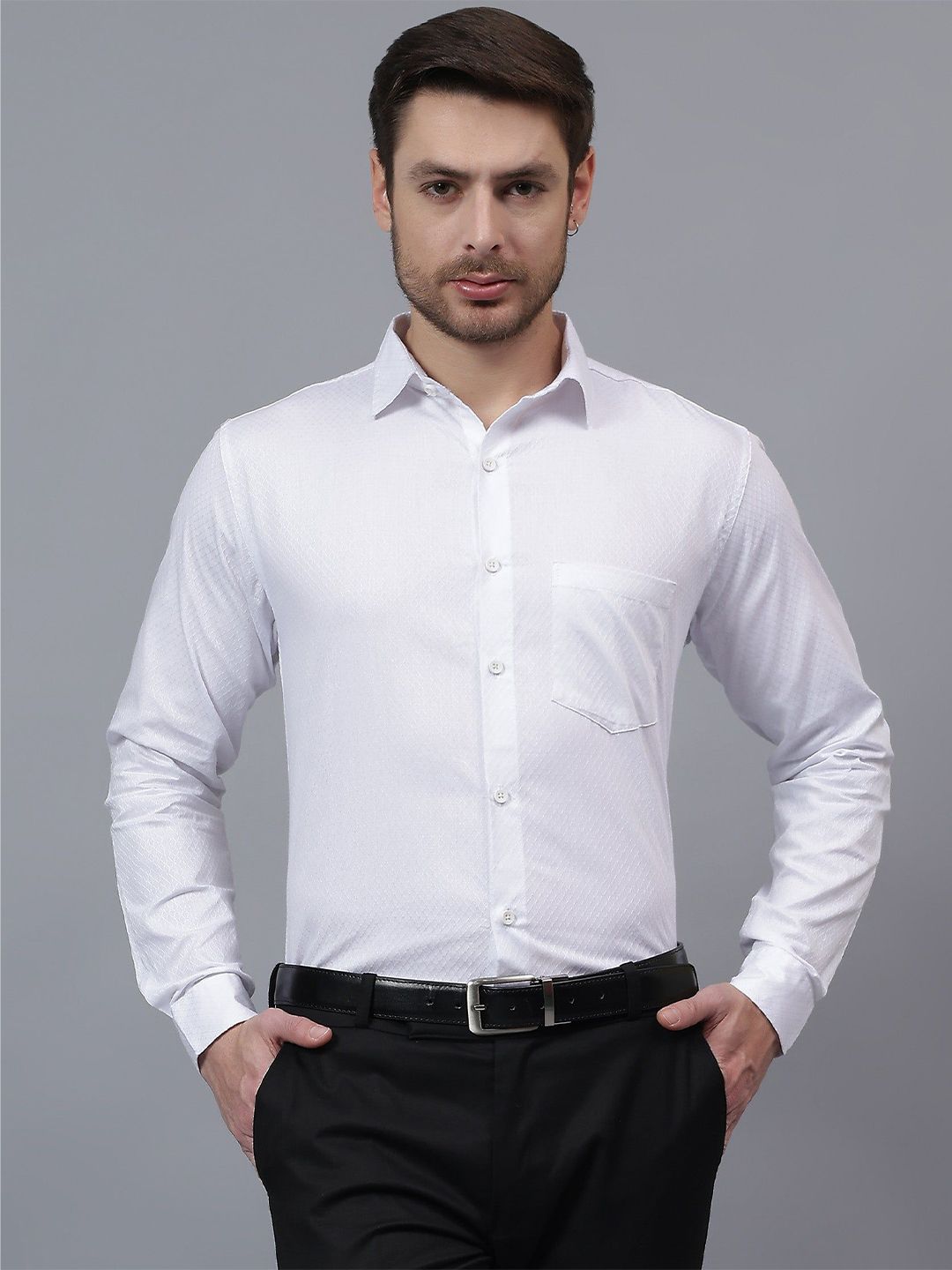 Yugnik Men India Slim Fit Spread Collar Textured Cotton Formal Shirt