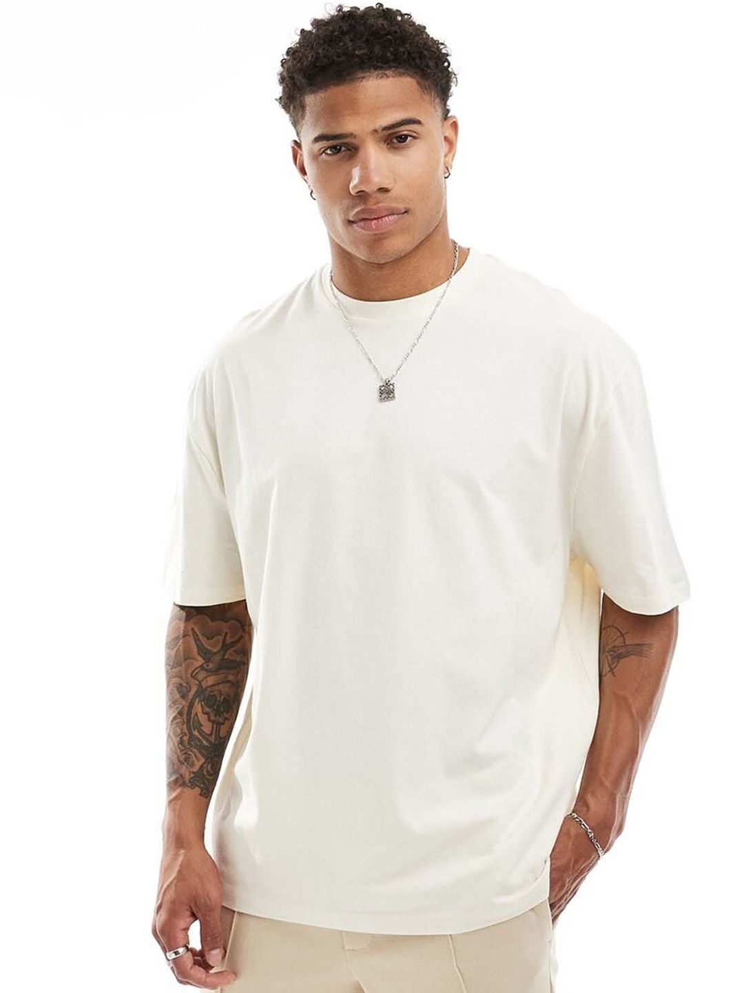 Organic Chics Men Anti Odour Solid Round Neck Cotton Oversized T-shirt