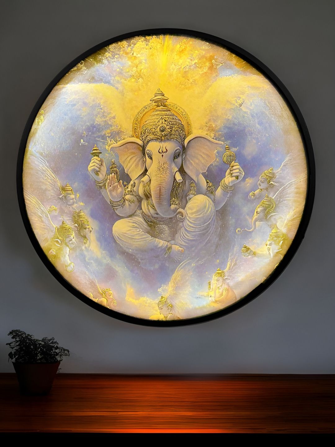 Art Street Art Street Blue & Yellow Synthetic Wood Religious Wall Paintings