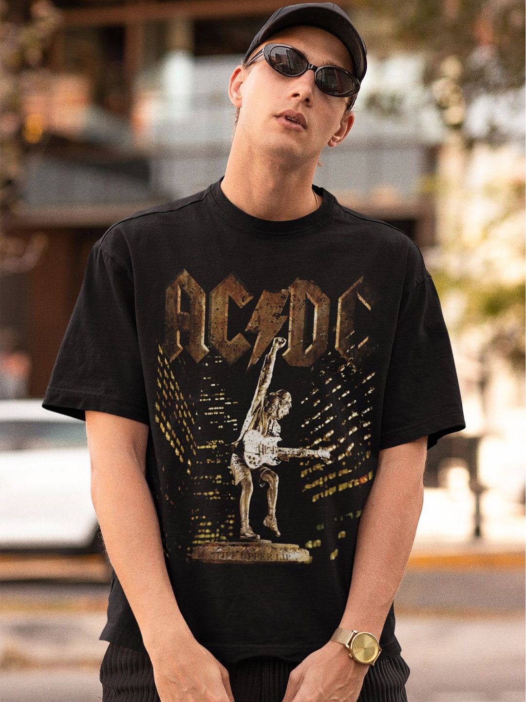 CAPTCHA ACDC band Printed Drop-shoulder Pure Cotton Oversized Tshirt