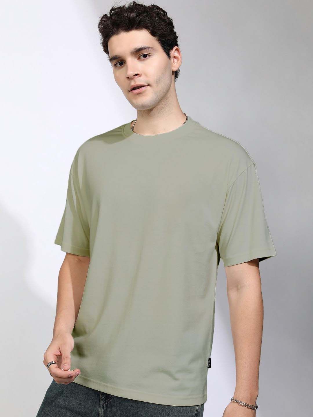 Organic Chics Men Anti Odour Solid Round Neck Cotton Oversized T-shirt