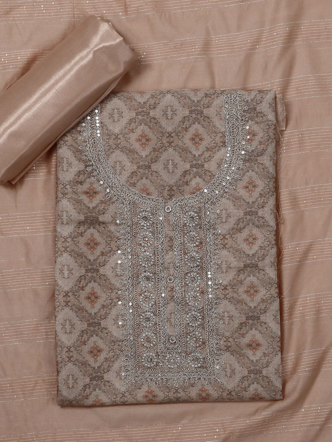 SALWAR STUDIO Floral Printed Sequinned Unstitched Dress Material