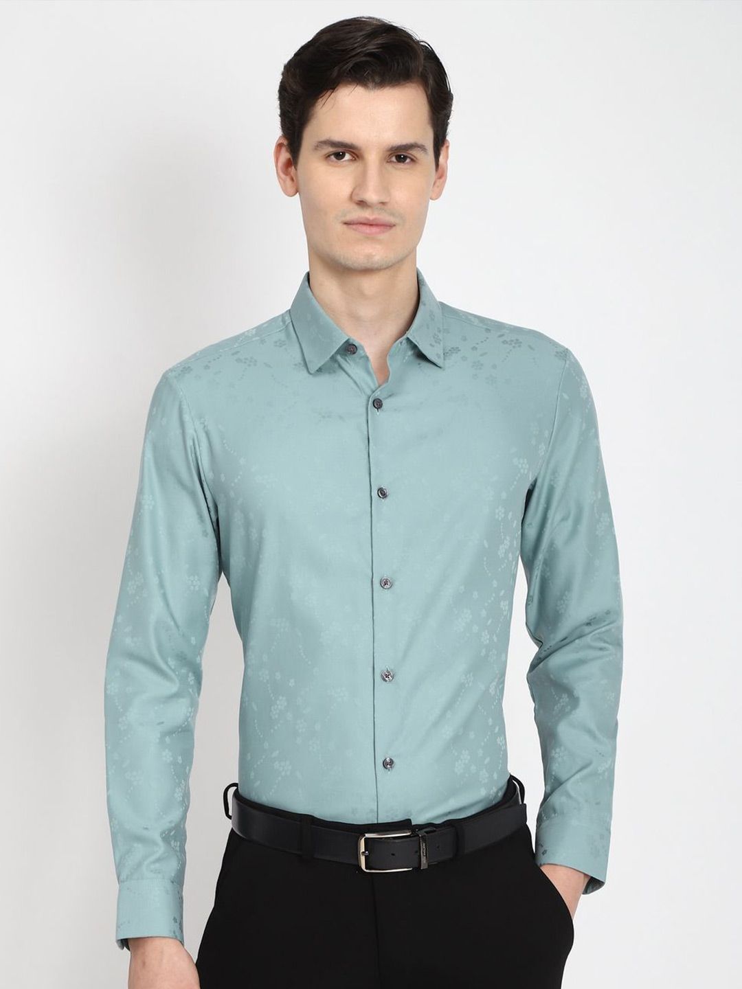 Peter England Elite Men Spread Collar Floral Printed Cotton Formal Shirt