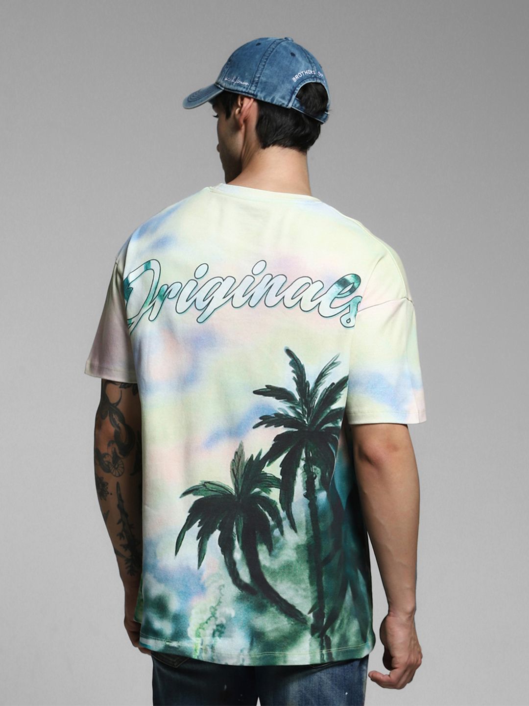 Men Printed Cotton T-shirt Jack & Jones Men Floral Printed Round Neck Cotton Oversized T-shirt