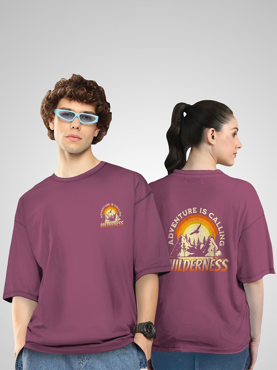 BAESD Unisex Twistform Twinny Zone Pack Of 2 Wilderness Printed Cotton Oversized T-shirts