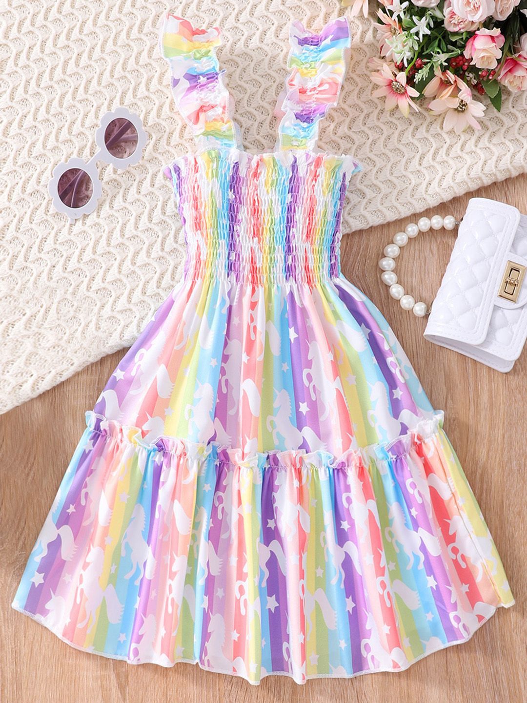 INCLUD Girls Printed Fit & Flare Dress
