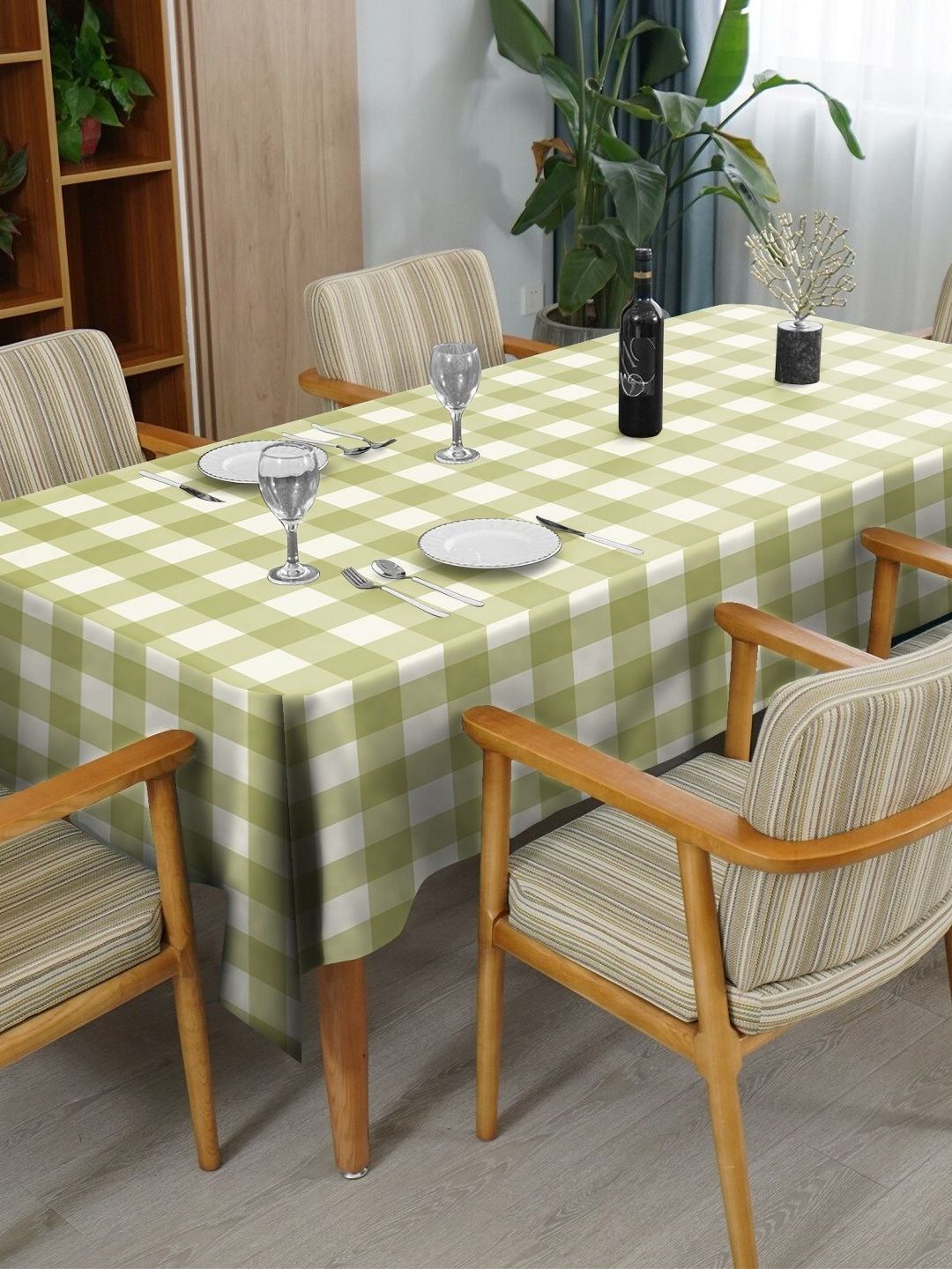 CASABLEU CASABLEU Green & White Checked 6 Seater Table Cover