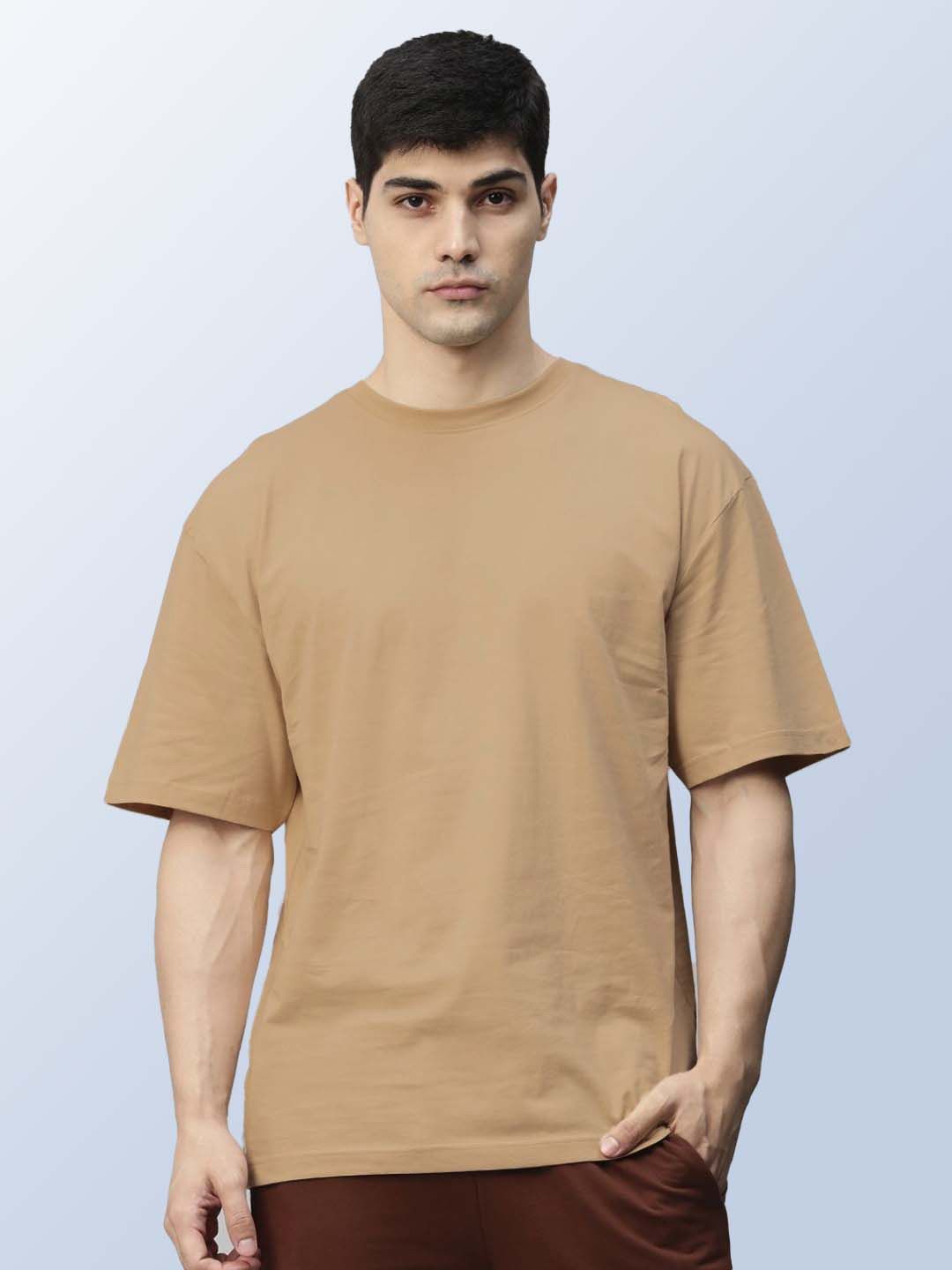 Organic Chics Men Anti Odour Solid Round Neck Cotton Oversized T-shirt