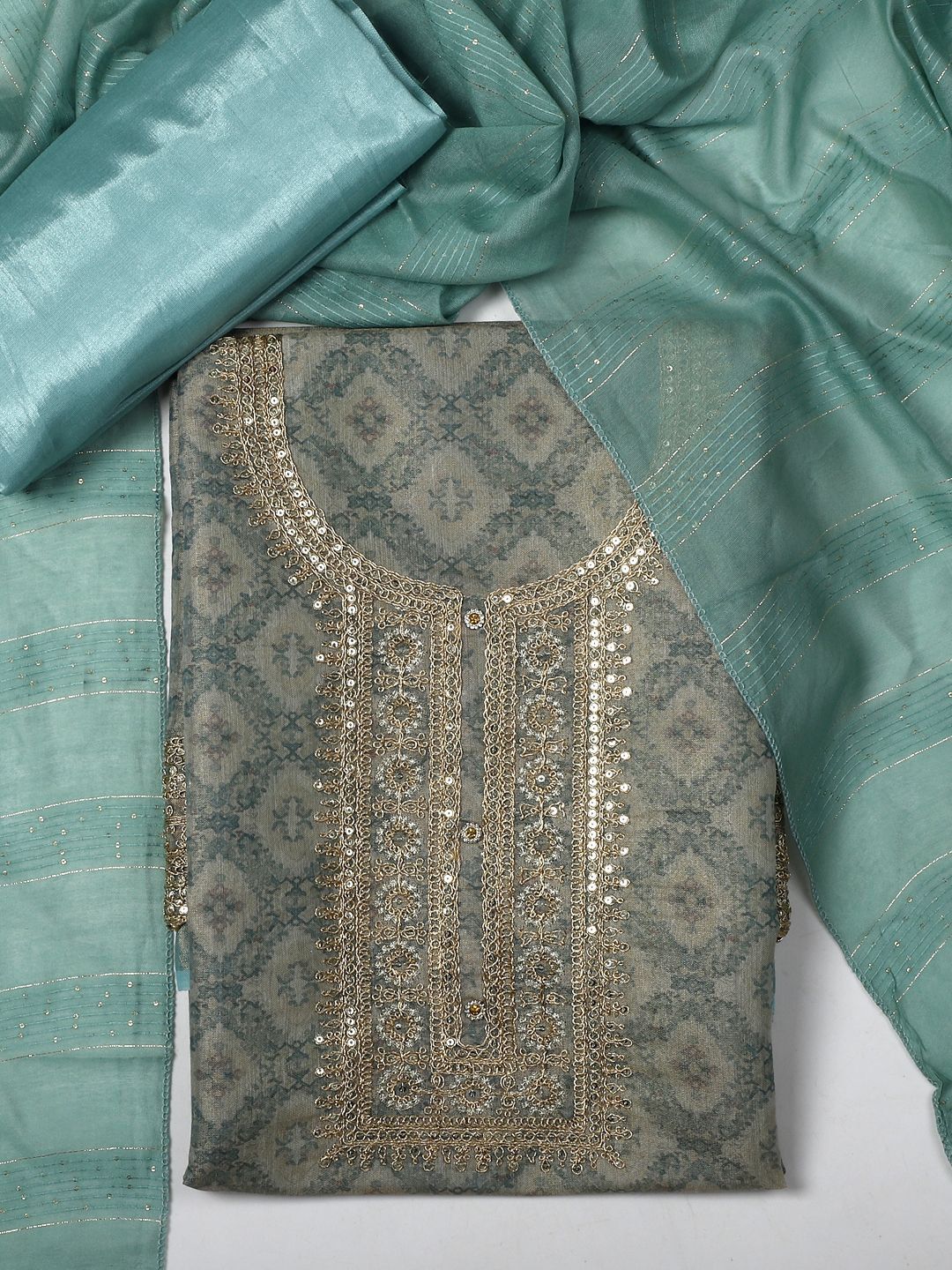 SALWAR STUDIO Ethnic Motifs Woven Design Sequinned Unstitched Dress Material