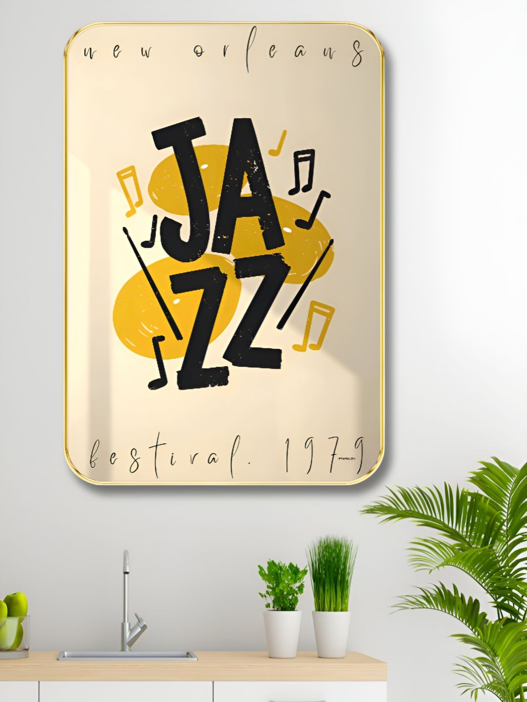 SAF SAF Beige & Yellow Jazz Festival Printed Wood Wall Art