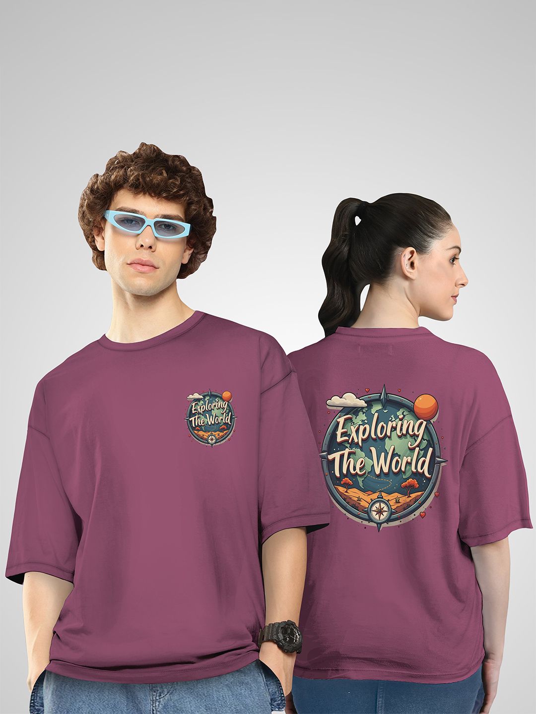 BAESD Unisex Twistform Twinny Zone Pack Of 2 ExploreW3 Printed Cotton Oversized T-shirts