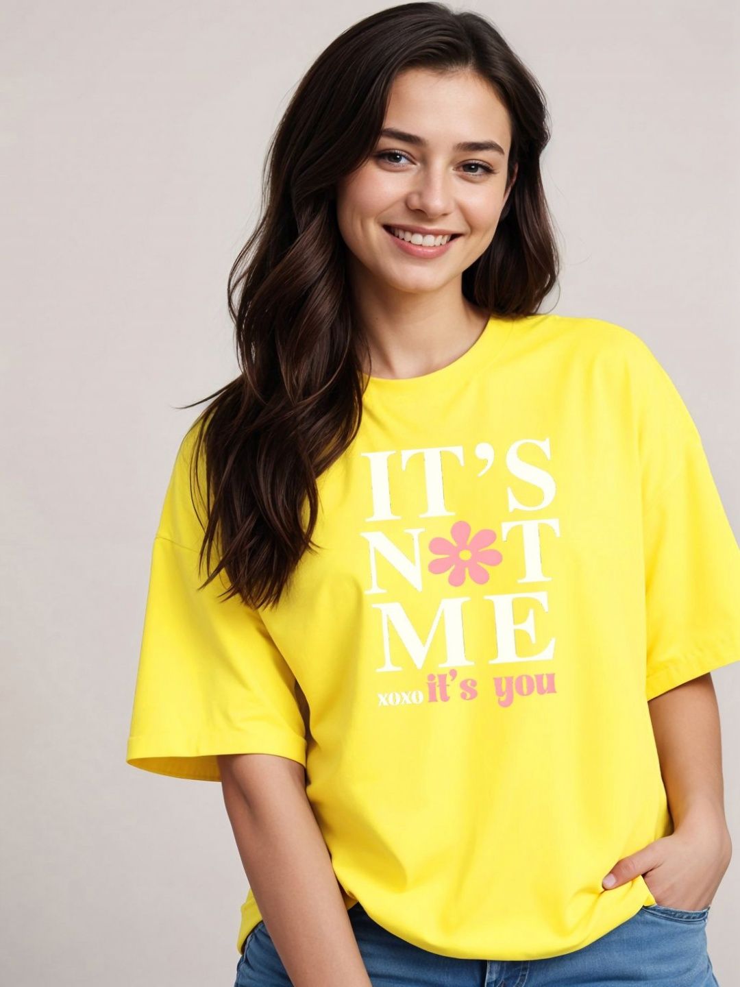 DressBerry DressBerry Women Typography Printed Round Neck Cotton Oversized T-shirt