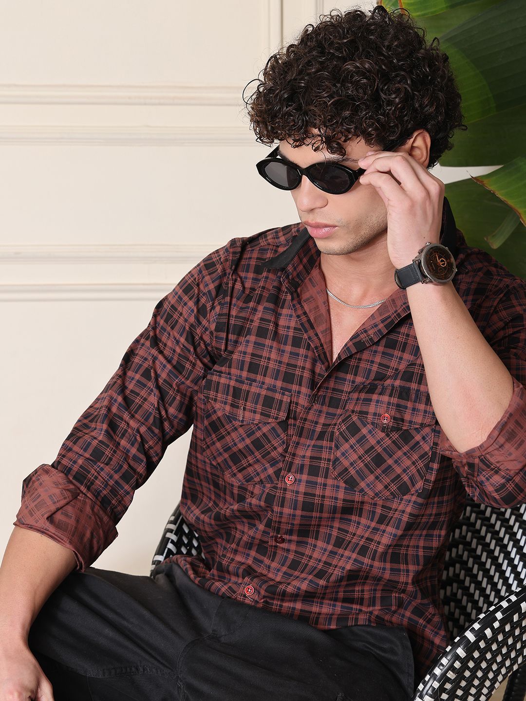 THE BEETEL HOUSE Men Spread Collar Checked Cotton Casual Shirt