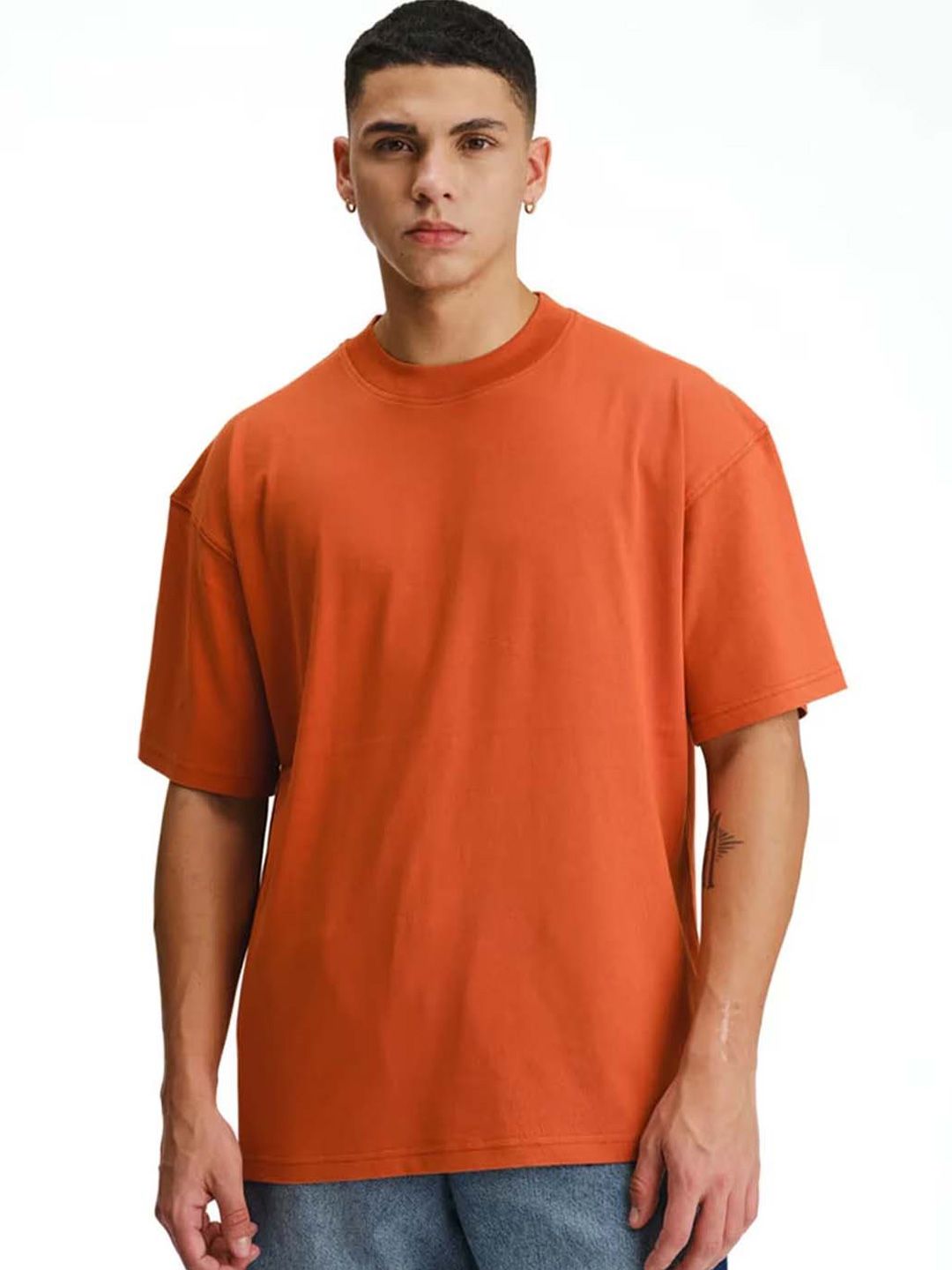 Organic Chics Men Anti Odour Solid Round Neck Cotton Oversized T-shirt