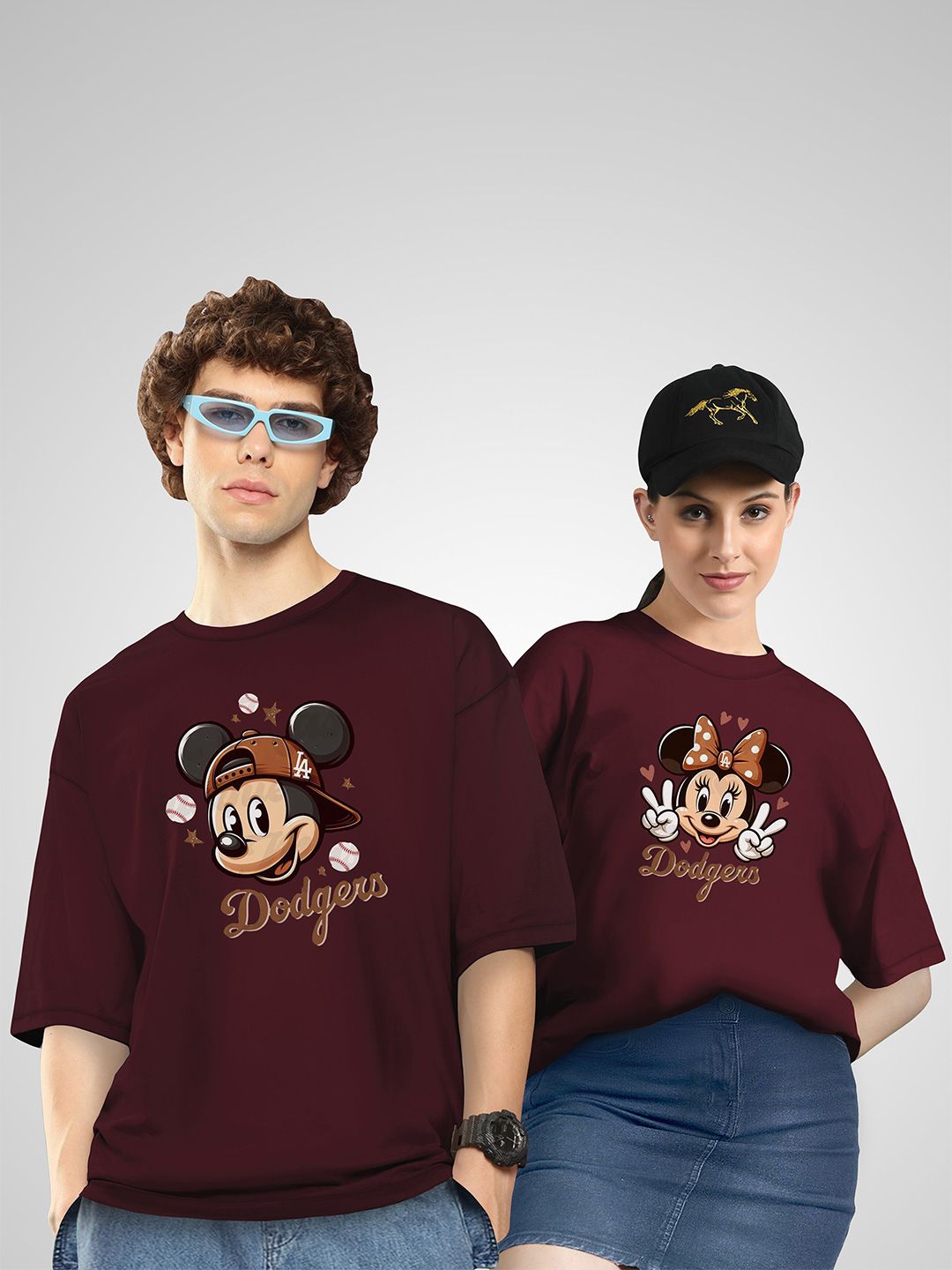 BAESD Unisex Twistform Twinny Zone Pack Of 2 DodgersMM Printed Cotton Oversized T-shirts