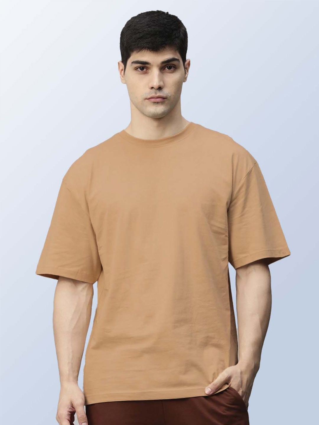Organic Chics Men Anti Odour Solid Round Neck Cotton Oversized T-shirt