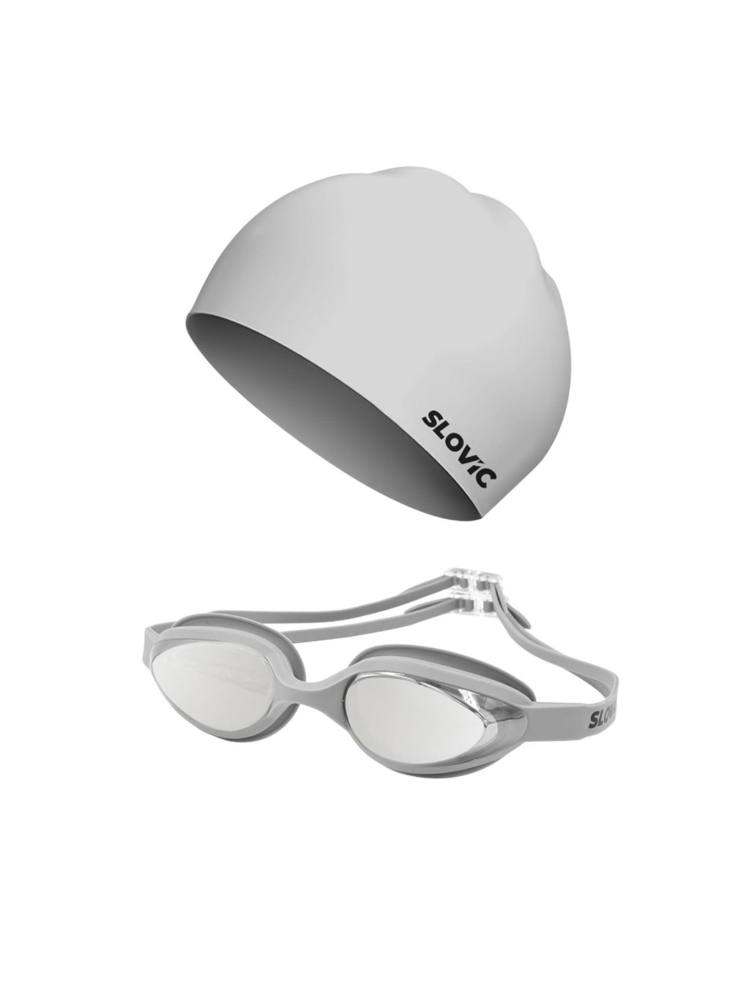 SLOVIC Unisex Brand Logo Details Swim Cap & Goggles Accessories
