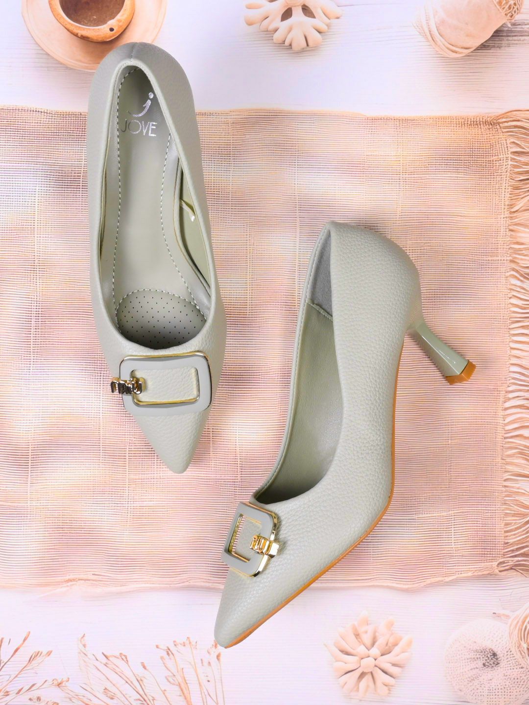 Jove Women Textured PU Slim Heel Pumps