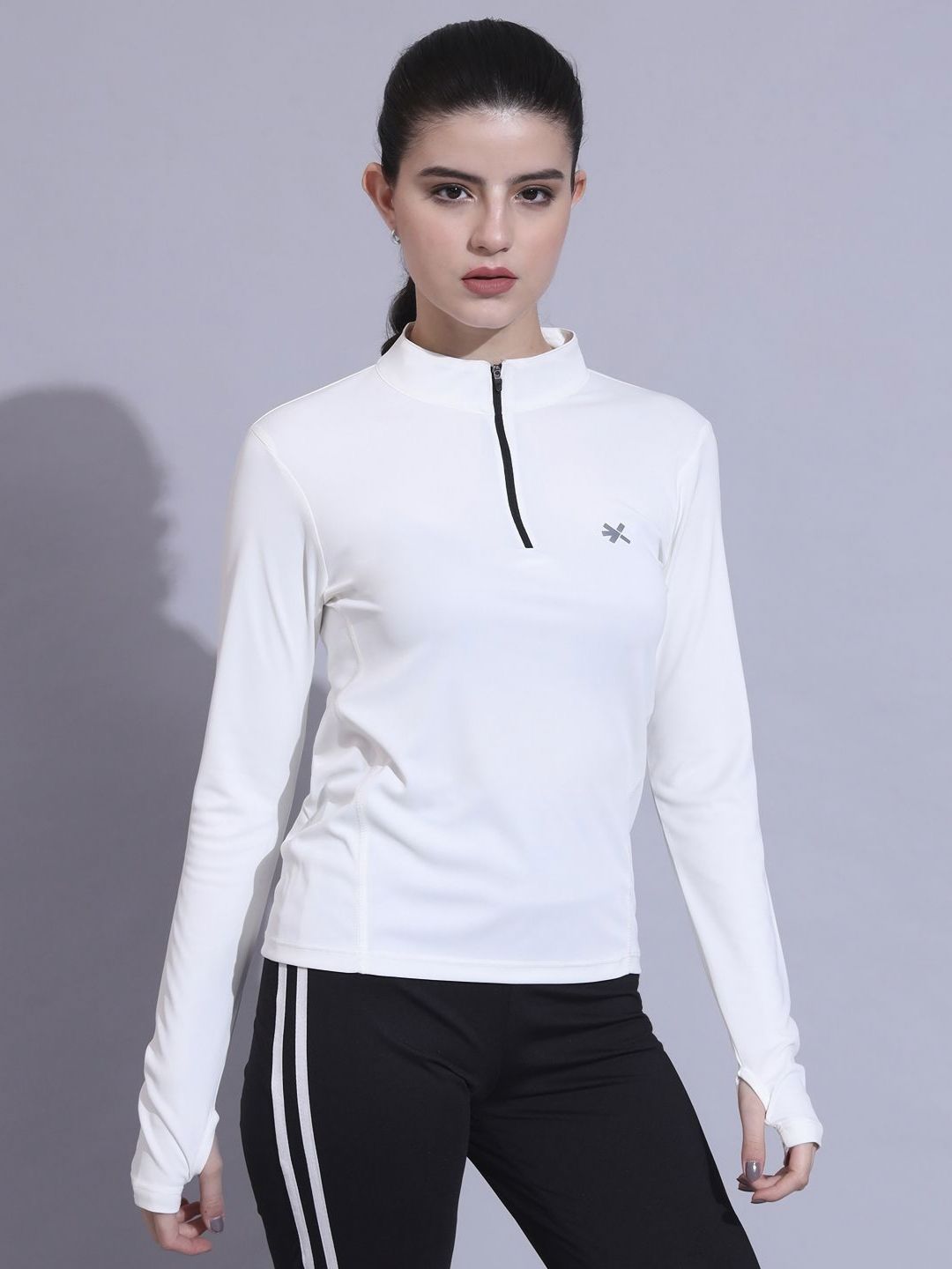 HRX by Hrithik Roshan Women Rapid-Dry Solid High Neck Slim Fit T-shirt