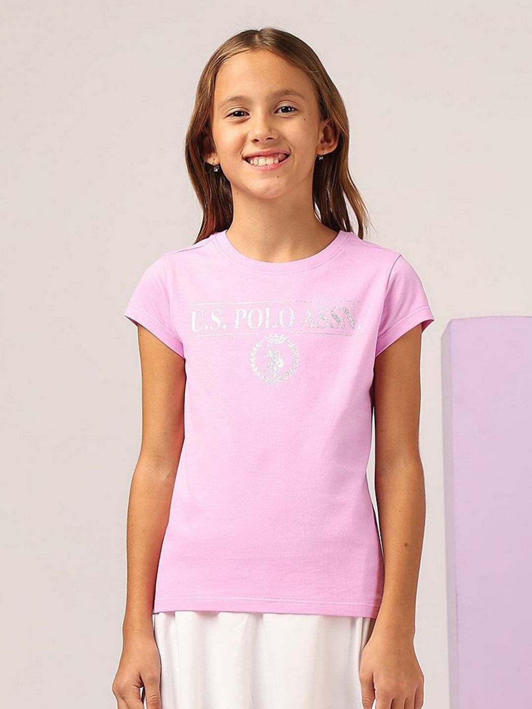 U.S. Polo Assn. Kids Girls Glitter Regular Fit T-Shirt