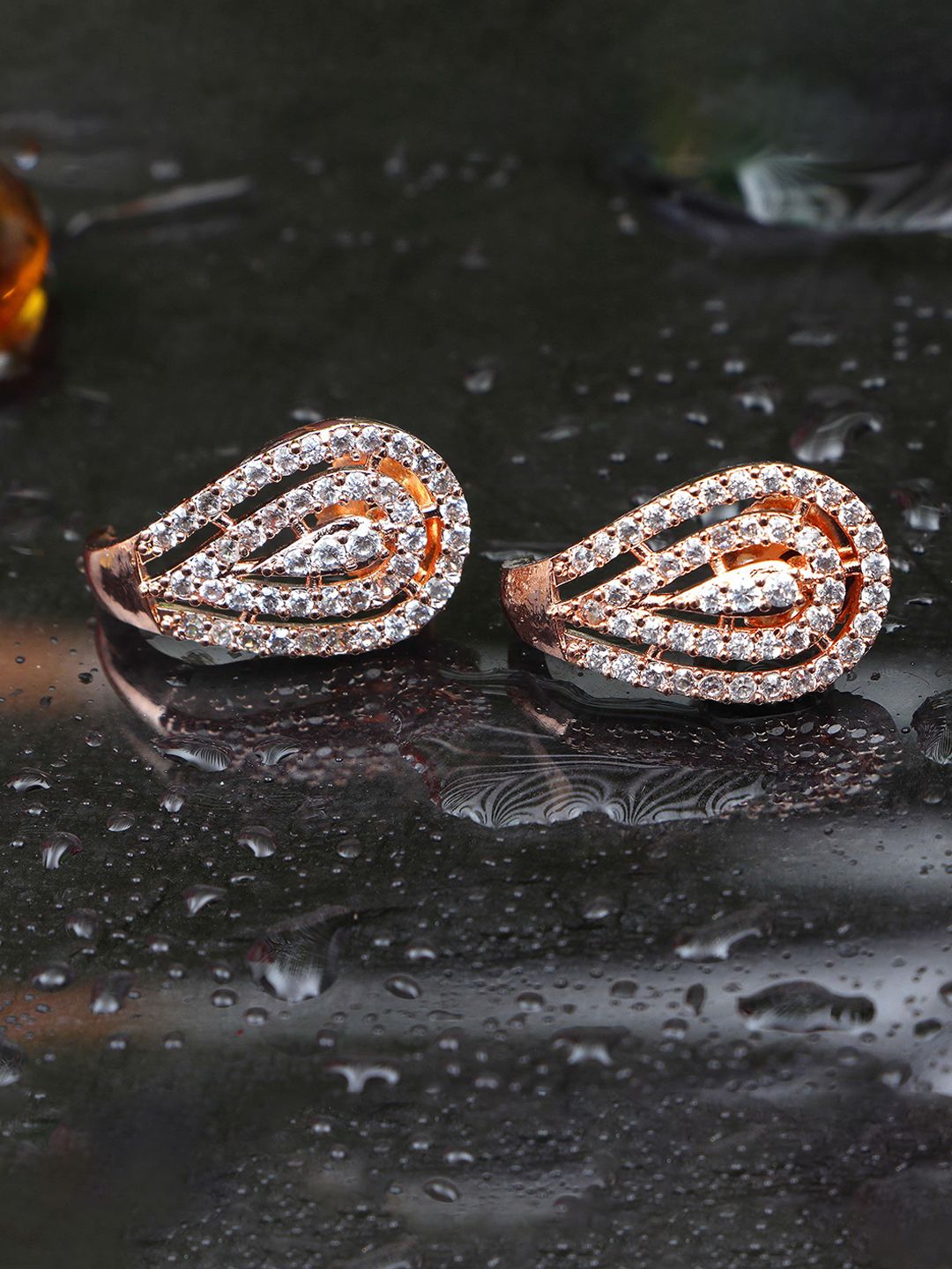 JYONA Sparkling Gold-Plated American Diamond Studded Contemporary Studs