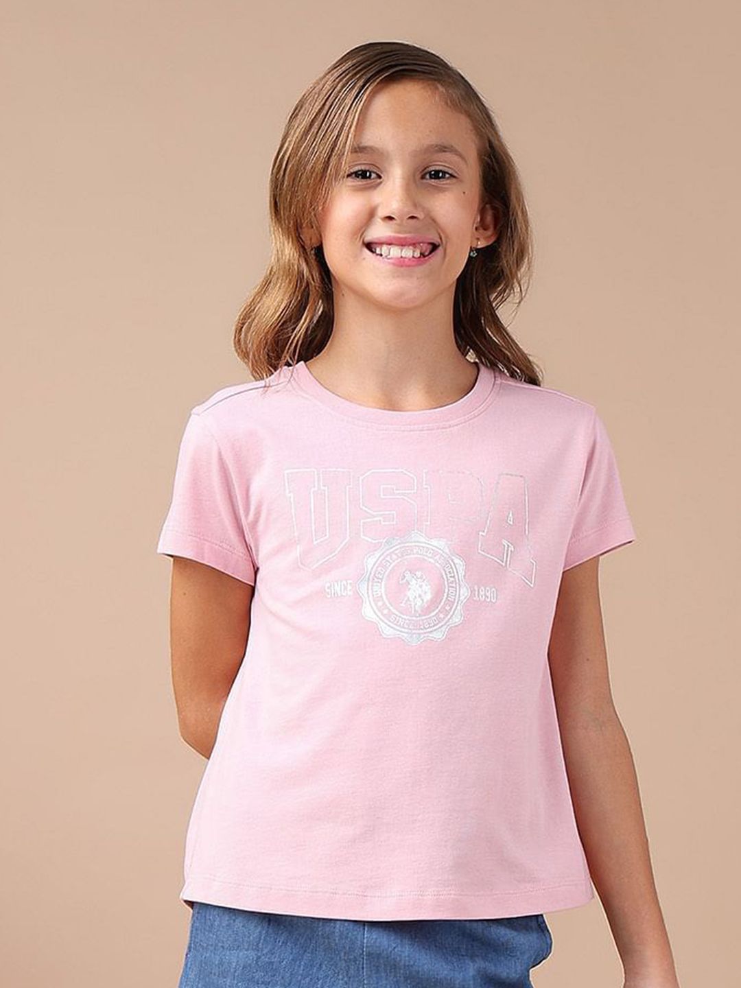 U.S. Polo Assn. Kids Girls Foil Print Relaxed Fit T-Shirt