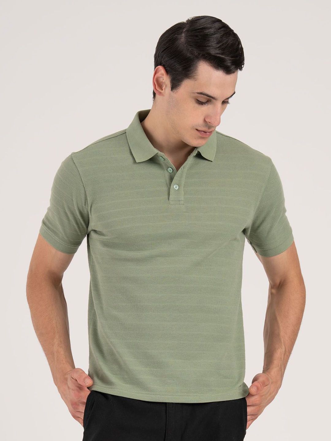 Red Tape Men Self Design Polo Collar T-shirt